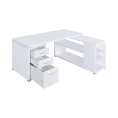 an office desk with two drawers in white