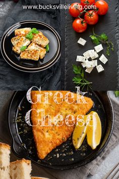 there are several different pictures of food on the table with text overlay that says greek cheese