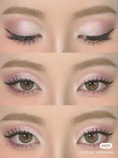 Petals En Pointe Colourpop Looks, Pink Korean Makeup Tutorial, Pale Pink Eyeshadow Looks, Light Pink Makeup, Doll Eye Makeup, Makeup Face Charts, Korean Eye Makeup, Eye Makeup Techniques