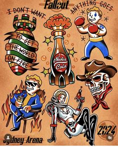 Fallout American Traditional Tattoo, Fallout Traditional Tattoo, Fallout Tattoo Flash, American Traditional Elbow Tattoo, Bioshock Tattoo, Rockabilly Tattoos, Fallout Meme