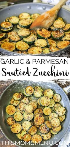 garlic and parmesan stuffed zucchini in a skillet