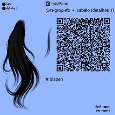 a blue background with a qr code and a long black haired woman's hair