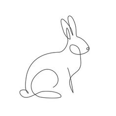 the outline of a rabbit sitting down with its head turned to the side, facing forward