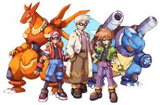 several people standing next to each other in front of pokemon