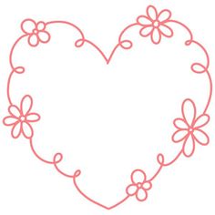 a heart shaped frame with flowers on the side and an outline of a flower in the shape of a heart