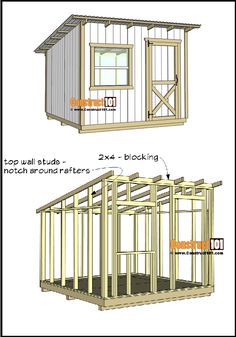 the plans for a small shed that is built into one side and on the other