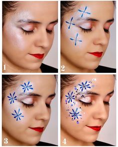 Face Paint Tutorial, Painted Snowflakes, Girl Face Painting, Christmas Eye Makeup, Face Painting Tutorials, Paint Tutorial