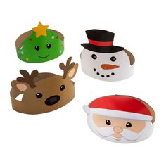 three different types of christmas hats with faces on them