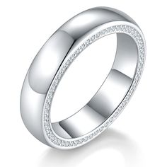 a white gold wedding ring with diamonds