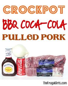 the ingredients for crockpot bbq coal - cola pulled pork on a white background