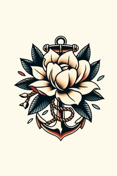 an anchor and flower tattoo design