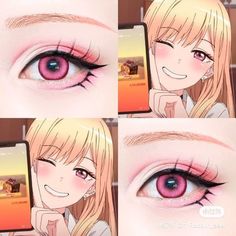 My Dress Up Darling Makeup, Anime Eyes Makeup Cosplay, Cosplay Eye Makeup Tutorial, Anime Make Up Ideas, Marin Kitagawa Makeup, Makeup Ideas Anime, Anime Eyeshadow, Anime Makeup Kawaii, Cosplay Eye Makeup