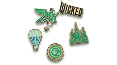 three enamel pins with the word,'blocked'and an image of a hot air balloon