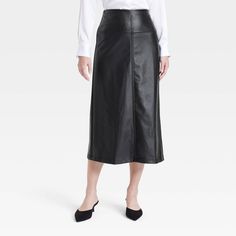 Women's Faux Leather Midi Skirt - A New Day™ Black 2 Picnic Skirt, Midi Sweater Skirt, Faux Leather Midi Skirt, Slip Skirts, Faux Leather Mini Skirt, Leather Midi Skirt, Plaid Mini Skirt, Women Maxi, Faux Leather Skirt