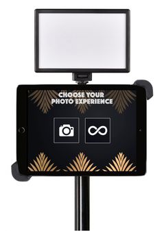 an electronic sign with the words choose your photo experience on it's display stand