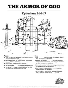 the armor of god worksheet with answers and answer sheet for children's bible study