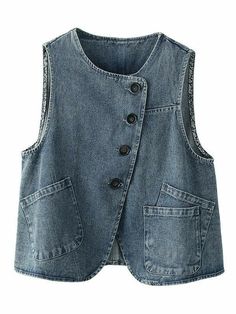 Vest Denim, Jacket Denim, Denim Crafts, Streetwear Casual, 가을 패션, Women's Vest, Sewing Clothes