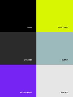 four different color schemes with the words black, blue, green and yellow on them