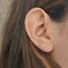 Image result for two holes same hoop ear piercing Bar Studs, Minimal Jewelry, Ear Piercing, Ear Cuffs, Dainty Jewelry, Sterling Silver Studs, Dandy, Silver Studs, Ear Piercings