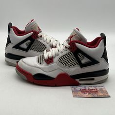 Elevate your sneaker game with these stylish Air Jordan 4 Retro Fire Red sneakers. Crafted with high-quality materials, these sneakers feature a low top shoe shaft style and a comfortable fit, making them perfect for any athletic activity. The sleek white color and iconic Jordan 4 Retro Fire Red silhouette will make you stand out from the crowd. These sneakers are designed for men and come in a US shoe size 6.5. They were released in 2020 and feature the style code DC7770160. The Air Jordan 4 model is part of the popular Air Jordan product line, and these sneakers are perfect for any athletic occasion. Get your hands on these stylish sneakers today! No box Streetwear Basketball Shoes With Contrast Sole And Round Toe, Streetwear Basketball Shoes With Contrast Sole, Mid-top Sneakers With Contrast Sole For Streetwear, Streetwear Jordan Shoes With Boost Midsole And White Sole, Low-top Sneakers With Contrast Sole For Streetwear, Streetwear Low-top Sneakers With Contrast Sole, Casual Low-top Sneakers With Contrast Sole For Streetwear, Casual Low-top Sneakers With Contrast Sole, Sports Basketball Shoes With Contrast Sole