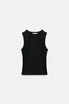 Fitted Ribbed Tank Top With Crew Neck, Ribbed Fitted Crew Neck Tank Top, Fitted Crew Neck Tank Top For Everyday, Basic Sleeveless Ribbed Top, Basic Ribbed Sleeveless Top, Sleeveless Ribbed Stretch Tops, Basic Stretch Vest Top, Basic Racerback Top For Everyday, Basic Vest Top With Tank Straps