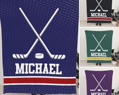 this is an image of a hockey towel with the name michael on it and two crossed sticks