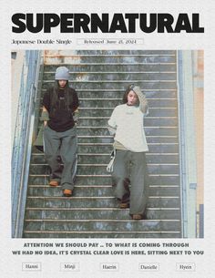 the front page of an article with two people walking up some stairs