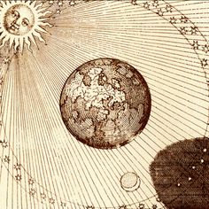 the sun and planets are depicted in this engraving