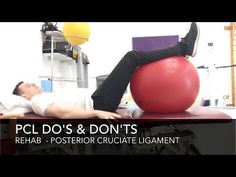 a man laying on top of a red ball in a gym with the words pcl do's & don'ts