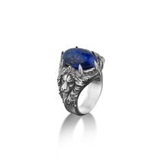 925 sterling silver oval lapis lazuli handmade ring for mens, One of a kind lion animal lapis ring, Zodiac sign leo ring with blue lapis This lovely gemstone ring is perfect for daily wear. It is crafted from fine 925K sterling silver and has the most intricate details that are sure to catch the eye of anyone who sees it. Handcrafted with love and joy, this ring will be with you for years to come, possibly even taking its place as a family heirloom for generations to come! With its detailed hand Luxury Handmade Lapis Lazuli Jewelry, Luxury Lapis Lazuli Jewelry, Leo Ring, Zodiac Sign Leo, Zodiac Rings, Lion Ring, Lapis Lazuli Jewelry, Lapis Ring, Lapis Lazuli Ring