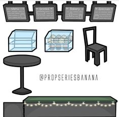 an assortment of chairs and tables are shown in this graphic art workbook, with the text propperebanana above them