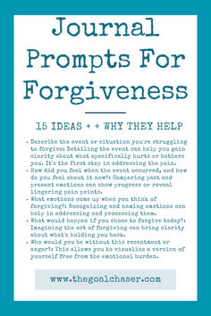 a blue and white poster with the words journal prompts forforgiveness