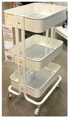 three tiered white plastic cart with wheels