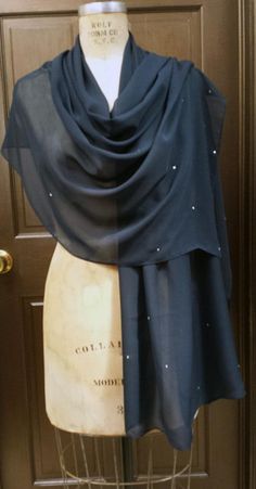 Navy Blue Chiffon XLarge Shawl Wrap with Rhinestones Outfit Large, Navy Blue Bridesmaids, Chiffon Shawl, Chiffon Wrap, Diy Scarf, Duchess Satin, Bridesmaid Ideas, Navy Fabric, Shawl Wrap