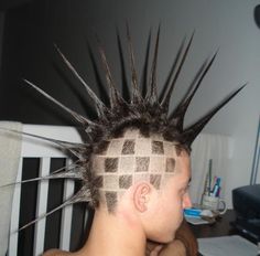 Checkers Anyone? Beard Cut Style, Beard Cuts, Mohawk Hairstyles Men, Bad Haircut, Head Color, Mohawk Hairstyles, Cool Piercings, Male Makeup, Hair Humor