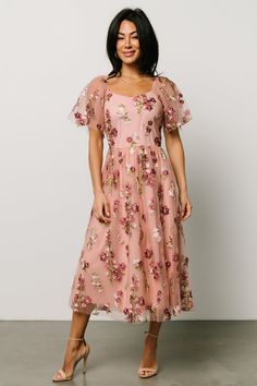 Check out our beautiful Gwyneth Midi Dress! This fun and flirty style features a smocked back bodice and waistband as well as adorable flutter sleeves and a delicate floral embroidery. Maxi Dress With Kimono, Bat Mitzvah Dresses, Flirty Style, Floral Bridesmaid Dresses, Tulle Midi Dress, Wardrobe Wishlist, Tea Party Dress, Baltic Born, Bridal Shower Dress