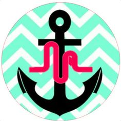 an anchor on a green and white chevron background with the letter j above it