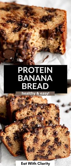 chocolate chip protein banana bread with text overlay