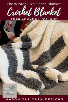 a crochet blanket is shown with text that reads the winter lux fleece blanket