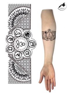 an arm tattoo with symbols on it