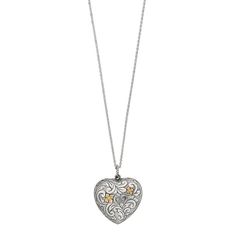 "Featuring a puffed heart design with ornate details, this two-tone sterling silver pendant makes a lovely accessory. PENDANT DETAILS Pendant length: 1.5 in. Chain length: 18 in. Clasp: spring-ring Metal: sterling silver Plating: 14k gold Finish: oxidized Packaging: boxed  Size: 18"". Color: Grey. Gender: female. Age Group: adult." Puffed Heart, Puffy Heart, Ring Metal, Silver Pendants, Heart Pendant Necklace, Sterling Silver Pendant, Heart Design, Metal Rings, Spring Rings