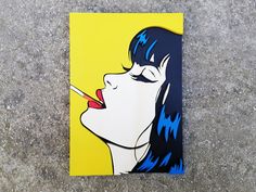 Handcrafted pop art girl smoking cigarette 3D wood art / 3D wall art made from reclaimed wood. Roy Lichtenstein inspired piece. Roy Lichtenstein