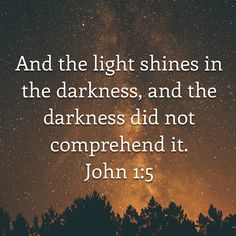 the stars shine in the night sky above trees with john 15 5 written on it