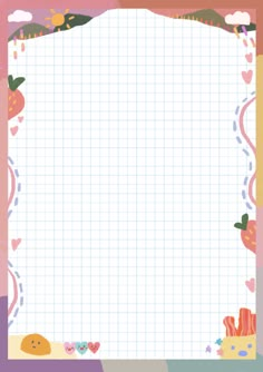 a blank paper with hearts and cats on the border, surrounded by other papers that are lined