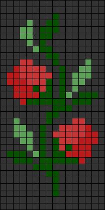 a cross stitch pattern with red flowers on black and green squares in the shape of roses