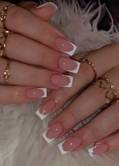 Enhance your nails with the allure of shiny short French acrylics! Achieve a look of timeless elegance and radiate glamour with this chic nail style. Let your fingertips sparkle! Shiny short French acrylic nails with a glossy finish, exuding elegance and radiance for a glamorous and sophisticated manicure look.#ShinyAcrylics #ShortFrenchNails #NailGlamour #ElegantManicure Acrylic Nails French With Gems, Simple Wedding Acrylic Nails, French Tip White With Glitter, Nail Inspiration Quince, Cute Nails For College, Classy White Tip Nails, French Nail Tips Acrylics, Square French Tip Short Nails, Neutral Acrylic Nails With Design