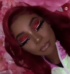 Red Diamond Makeup Looks, Red Silver Makeup Looks, Makeup With Red Hair Black Women, Red Valentine Makeup Look, Red Makeup Black Women, Christmas Makeup Looks Black Women, Red Glitter Makeup Looks, Red And Silver Makeup Looks