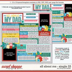 two page layouts for an all about me single 3x3 scrapbook with flowers