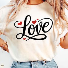 Comfort Colors® Love Shirt, Gift For Her, Gift For Wife, Birthday Gift, Love Tee, Valentine's Day Shirt, Cute Love T-shirt, Women Love Shirt * This is a Unisex Size Comfort Colors T-Shirt 👕 * For an oversized fit, please size up 1-2 sizes based on your measurements 📏 * For an oversized "Sleep Shirt/Dress Shirt" look, we recommend sizing up 3 sizes 🌙✨ * Check the size chart to get the fit you want 📐 ABOUT THIS Comfort Colors T-Shirt Sizes: See dropdown menu for available options Colors: Select from dropdown and photos Material: 100% garment-dyed, soft ring-spun fabric Style: Short sleeve unisex T-shirt Care: Machine wash cold, delicate, inside out with like colors. Tumble dry low or hang dry Graphic: Professionally printed with leading equipment.🖨️✨ NOT Vinyl! HOW TO ORDER: 1.Check all Valentine Shirts For Women, Valentines Day Shirts For Women, Valentine Text, Gift For Wife Birthday, Sleep Shirt Dress, T Shirt Print Design, Wife Birthday, Valentine T Shirts, Gift Love