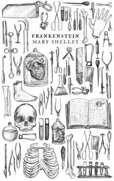 an illustration of many different tools and things in the shape of a skull on a white background